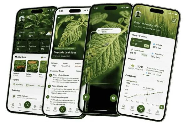 Product preview showing AI disease scan results and analytics