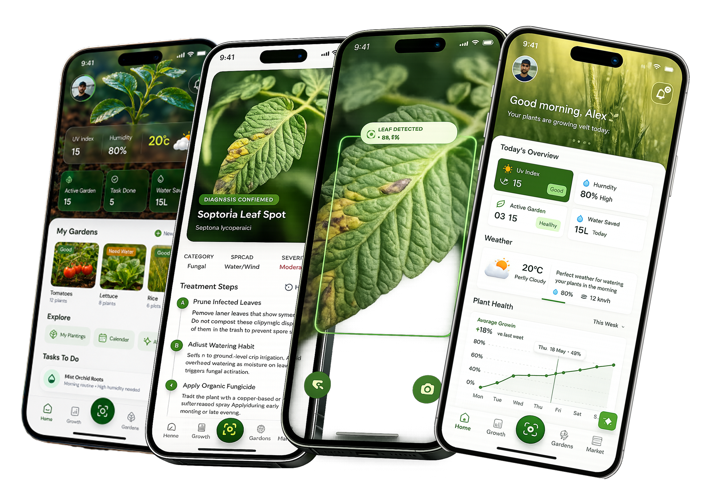 Product preview showing AI disease scan results and analytics